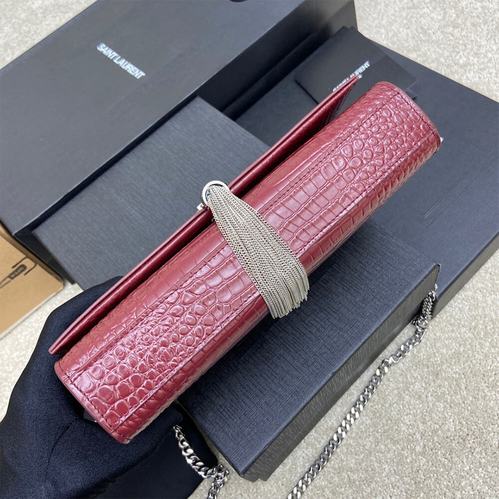 YSL kate medium tassel in crocodile-embossed leather