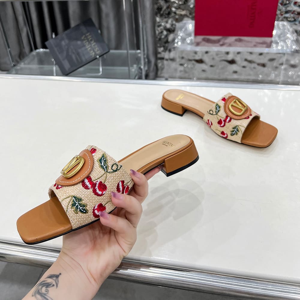 VALENTINO VLOGO SIGNATURE cherry pattern jacquard sandals (heel height 2 cm)