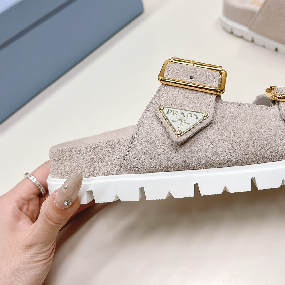 PRADA Suede strap slides