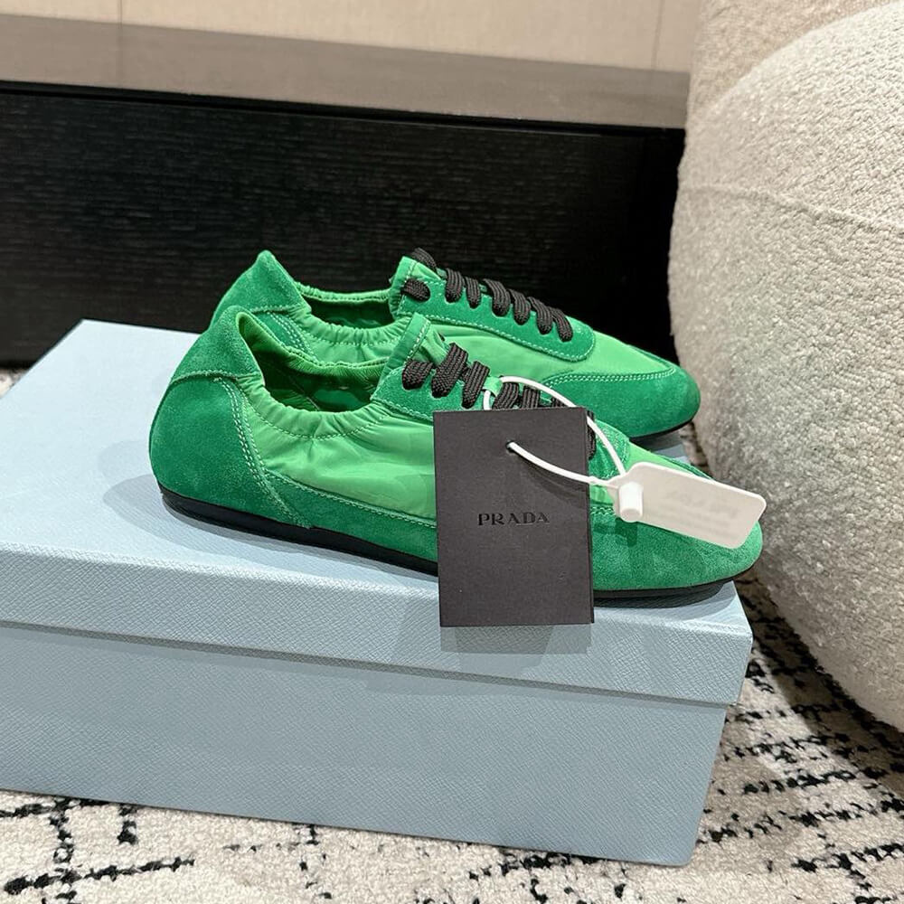 PRADA Collapse Re-Nylon and suede elasticized sneakers