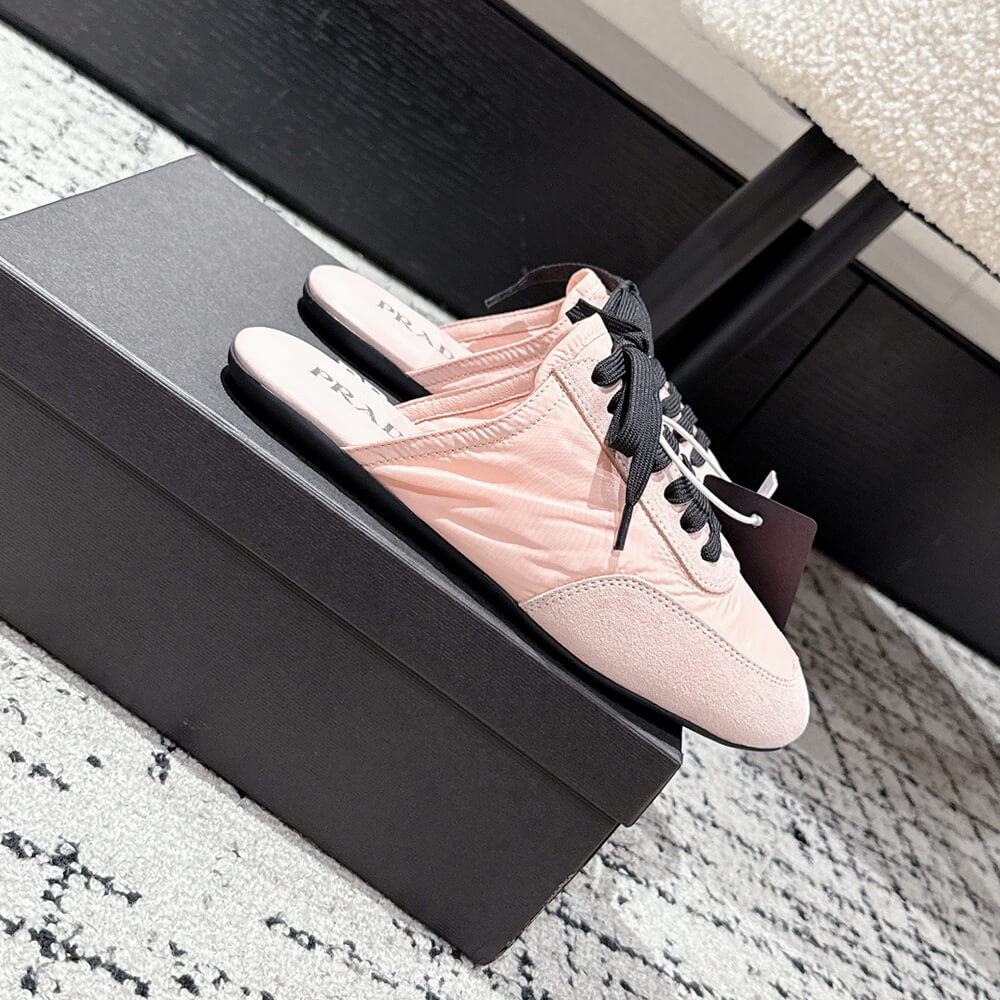 PRADA Collapse Re-Nylon and suede mules