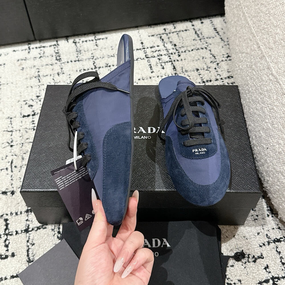 PRADA Collapse Re-Nylon and suede mules