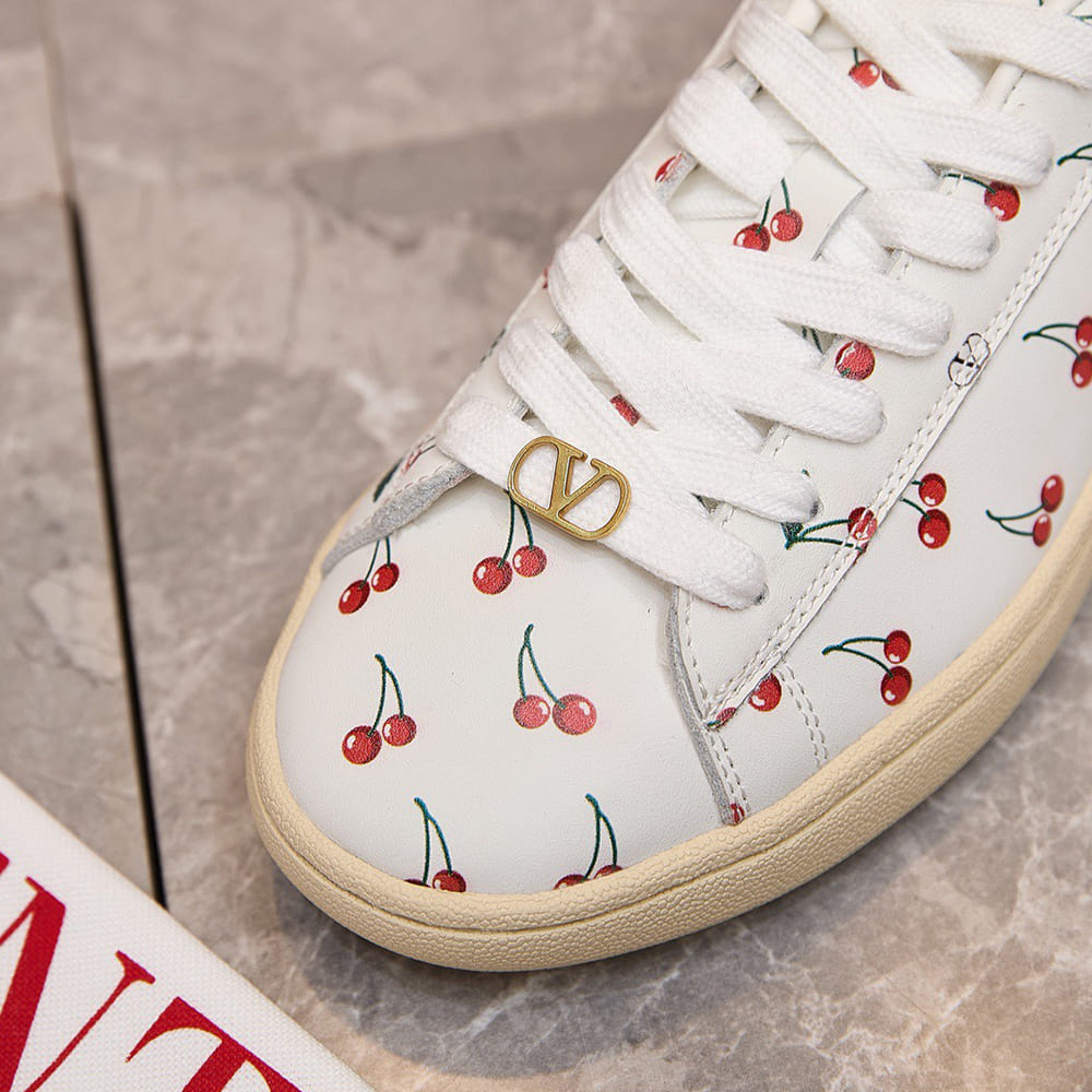 VALENTINO ROYCO Women s Cherry Pattern Soft Calfskin Sneakers