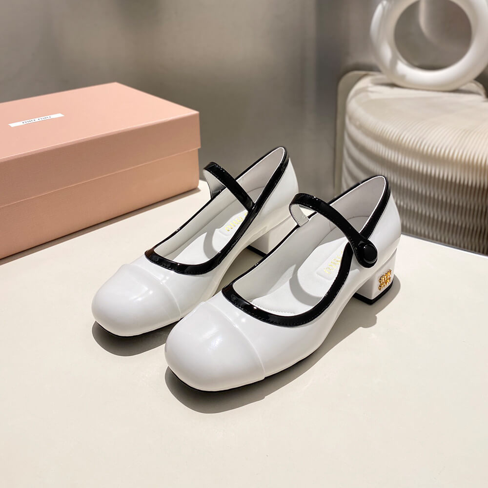 MiuMiu Two-tone patent leather Mary Jane pumps