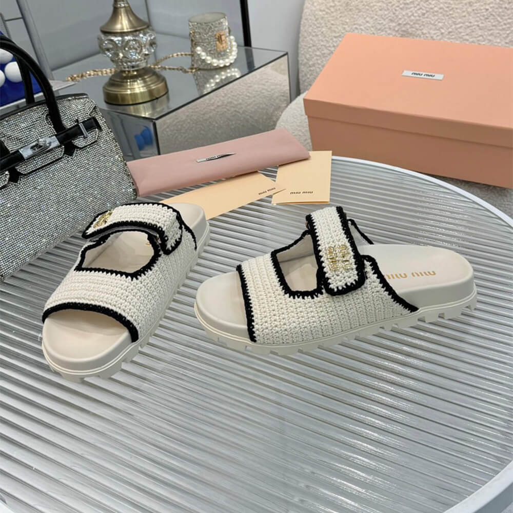 MiuMiu Crochet knit slides