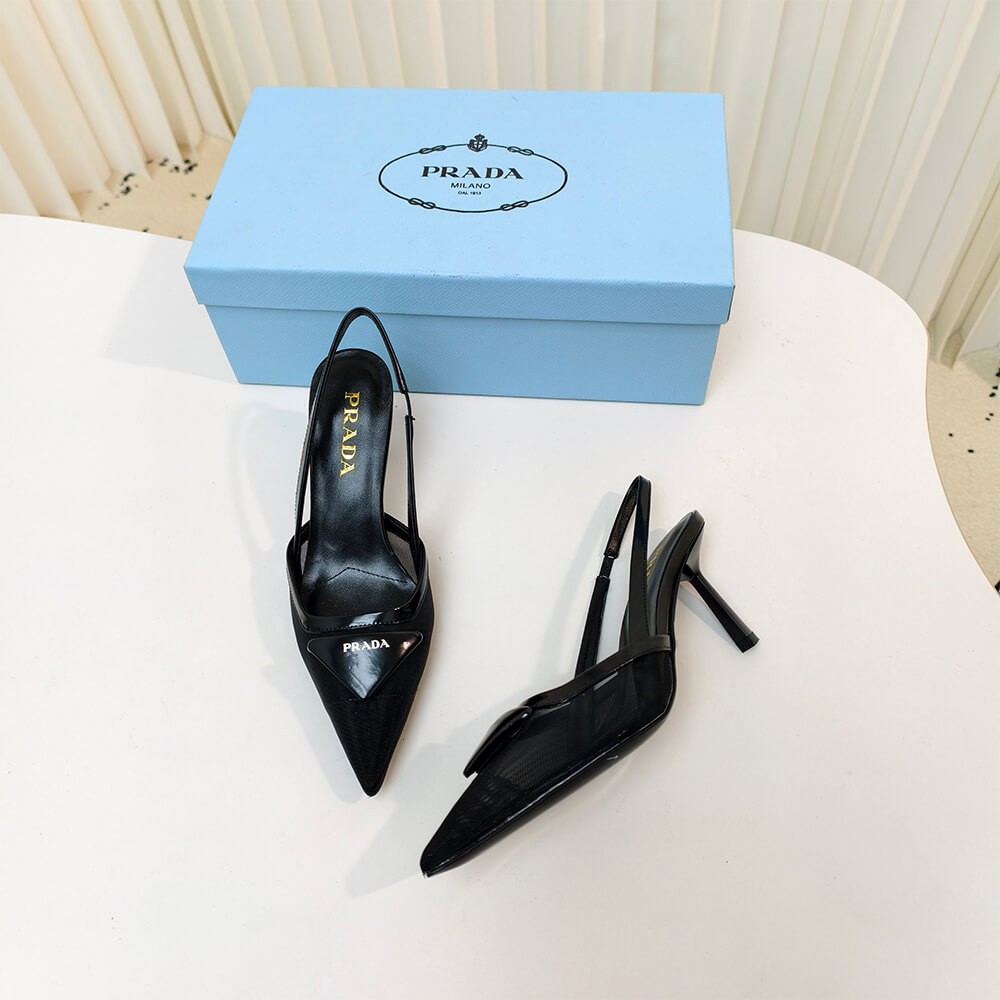 PRADA Mesh fabric slingback pumps