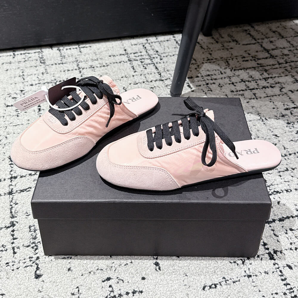 PRADA Collapse Re-Nylon and suede mules