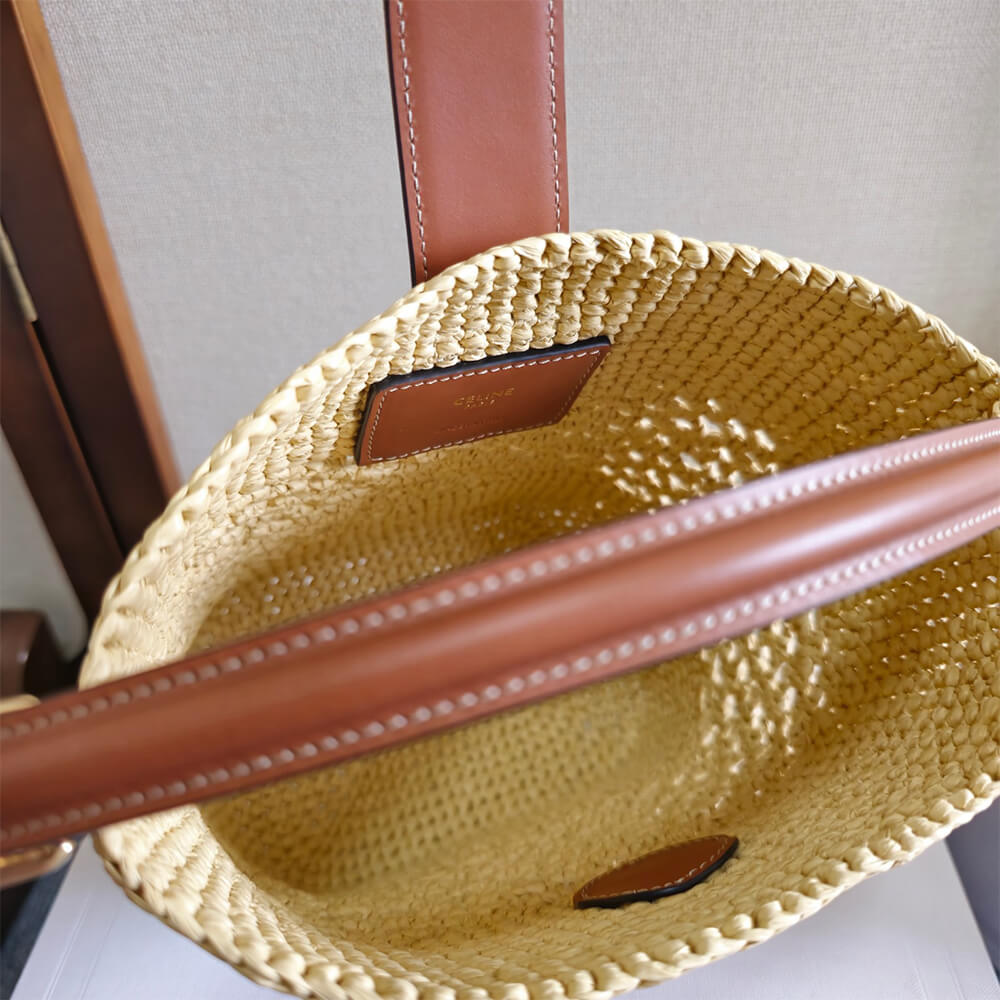 CELINE SMALL LOUISE BUCKET IN RAFFIA AND CALFSKIN(HIGH-END GRADE)